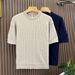Men's Clothing Men's Soft Cable Knit Short Sleeve T-Shirt Old Fashioned Mature Elegant Style For Formal & Casual_viptrois.com
