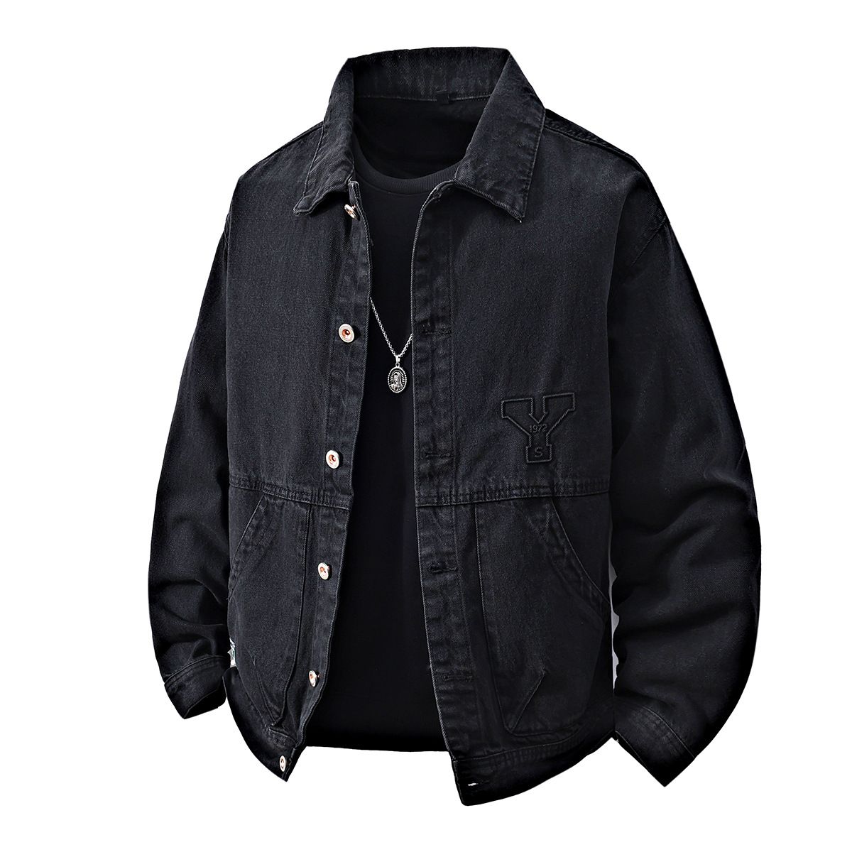 Men's Clothing Loose Fit Slim Denim Jacket For Men Basic Simple Solid Color All Match Tops Douyin Autumn Thick Men's Jacket_viptrois.com