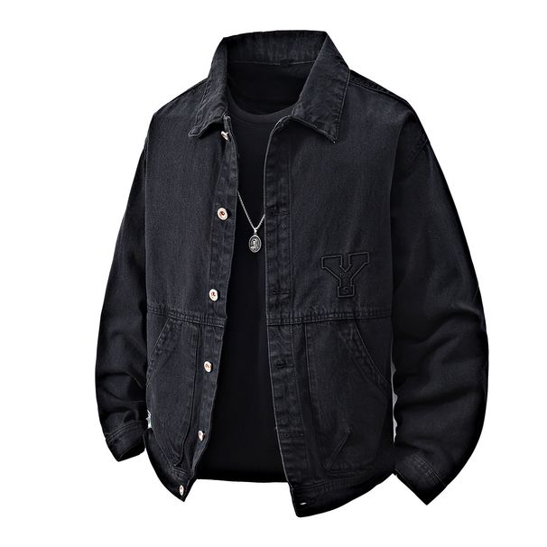 Men's Clothing Loose Fit Slim Denim Jacket For Men Basic Simple Solid Color All Match Tops Douyin Autumn Thick Men's Jacket_viptrois.com