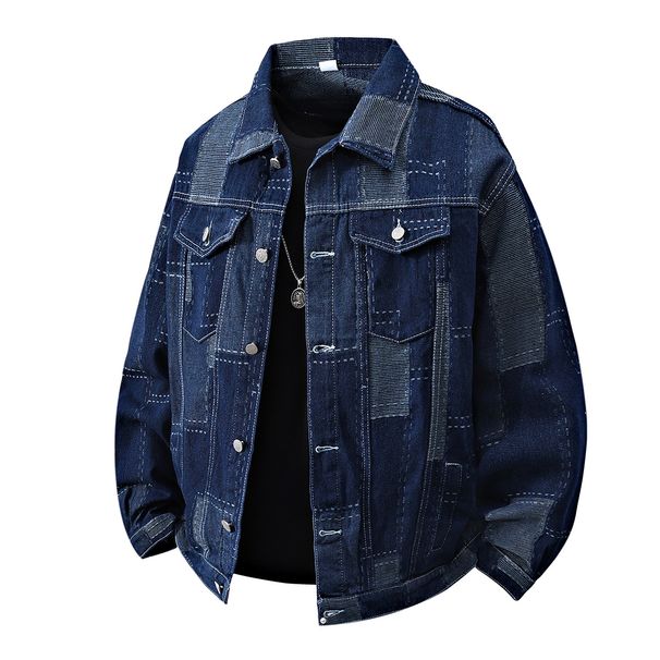 Men's Clothing Color Plaid Denim Jacket Men's Autumn And Winter New Cross Border Hot Selling Denim Clothing Wholesale Long Sleeved Jacket Jacket Men_viptrois.com