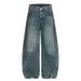 American Style Washed Cat Whiskers Scimitar Jeans Unisex New Deconstructed Patchwork Loose Casual High Waist Wide Leg_viptrois.com