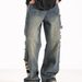 Men's Clothing Autumn Hard Work High Waist Washed Side Big Hole Wide Leg Handsome And Slim Distressed Jeans_viptrois.com