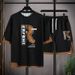 Men's Simple Versatile Short Sleeve Casual Summer Loose Comfortable Printed Crew Neck Two-Piece Set_viptrois.com