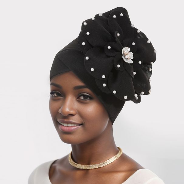 Women's Fashion Pullover Hat Retro Nail Pearl Big Flower Solid Color Baotou Hat Ethnic Hat African Baotou Hat_viptrois.com