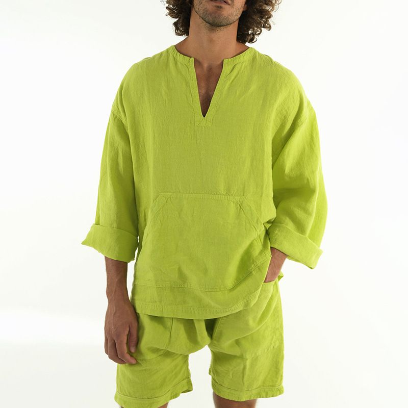 Men's Clothing Early Autumn New Men's V Neck Casual Tops Loose Shorts Sports Suits Men's Clothing_viptrois.com