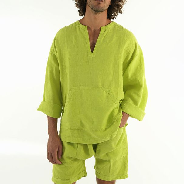 Men's Clothing Early Autumn New Men's V Neck Casual Tops Loose Shorts Sports Suits Men's Clothing_viptrois.com