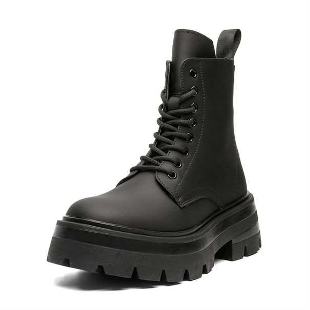 Men's Shoes Fleece Casual Big Head Leather Boots Thick Sole Heightening High Top Leather Shoes Martin Boots_viptrois.com