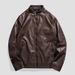 Men's Jacket PU Leather Jacket Trendy Standing Collar Biker Suit Workwear_viptrois.com