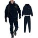 Men's Solid Color Fleece Hoodie & Jogger Set, Plush Lined Zip-Up Jacket With Matching Pants, Winter Loungewear_viptrois.com