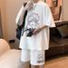 Waffle Texture Men's Youth Summer Casual Sportswear Shorts Short Sleeve T-Shirt Two-Piece Set_viptrois.com