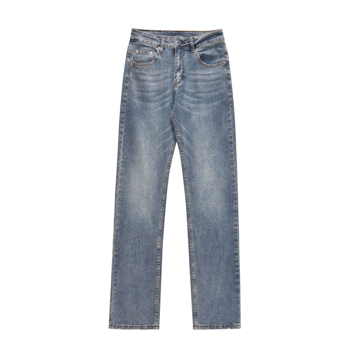 Men's Clothing Retro 2025 Style Trendy Street Washed Blue Design Straight Slim Men's Denim Trousers_viptrois.com