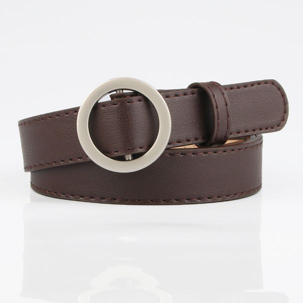 women's holeless round buckle belt, simple and versatile, fashionable thin belt, student jeans belt _viptrois.com
