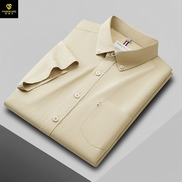 Paisenlong 2025 Summer New Collection 100% Cotton Color Blocked Pocket Short Sleeved Men's Shirt Fe6_viptrois.com