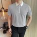 Men's Pinstripe Polo Shirt - Summer Casual Short Sleeve With Lapel & Half Zip Design_viptrois.com