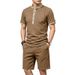 Men's Summer Henley Collar Short Sleeved Shirt And Shorts Set Style 250g Textured Jacquard Two-Piece Set_viptrois.com