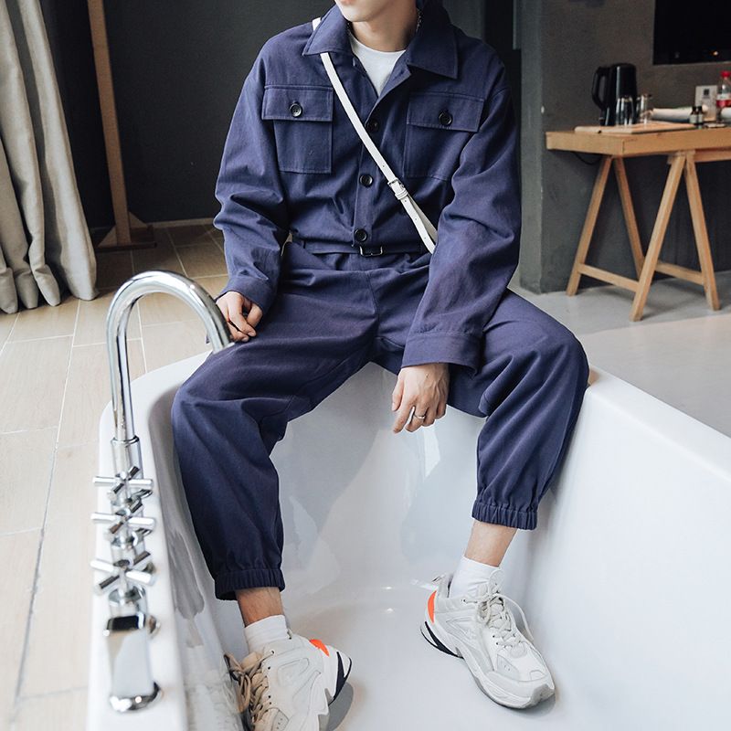 Man's clothing Summer long sleeve spring and autumn shirt overalls jumpsuit men's trend pants bf loose casual pants_viptrois.com