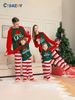 Christmas Santa hat alphabet stripes Christmas family suit printed home suit pajamas_viptrois.com