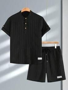 Classic American Prep Striped Short-Sleeve T-Shirt & Pants Set – Premium Minimalist Loungewear For Men_viptrois.com