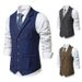 Men's Cos Herringbone Tweed Suit Vest Lapel Single-breasted Vest, British Retro Men's Clothing_viptrois.com