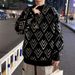 Mink fur semi high neck sweater for men, autumn and winter, thick and loose knit sweater, letter thread sweater_viptrois.com
