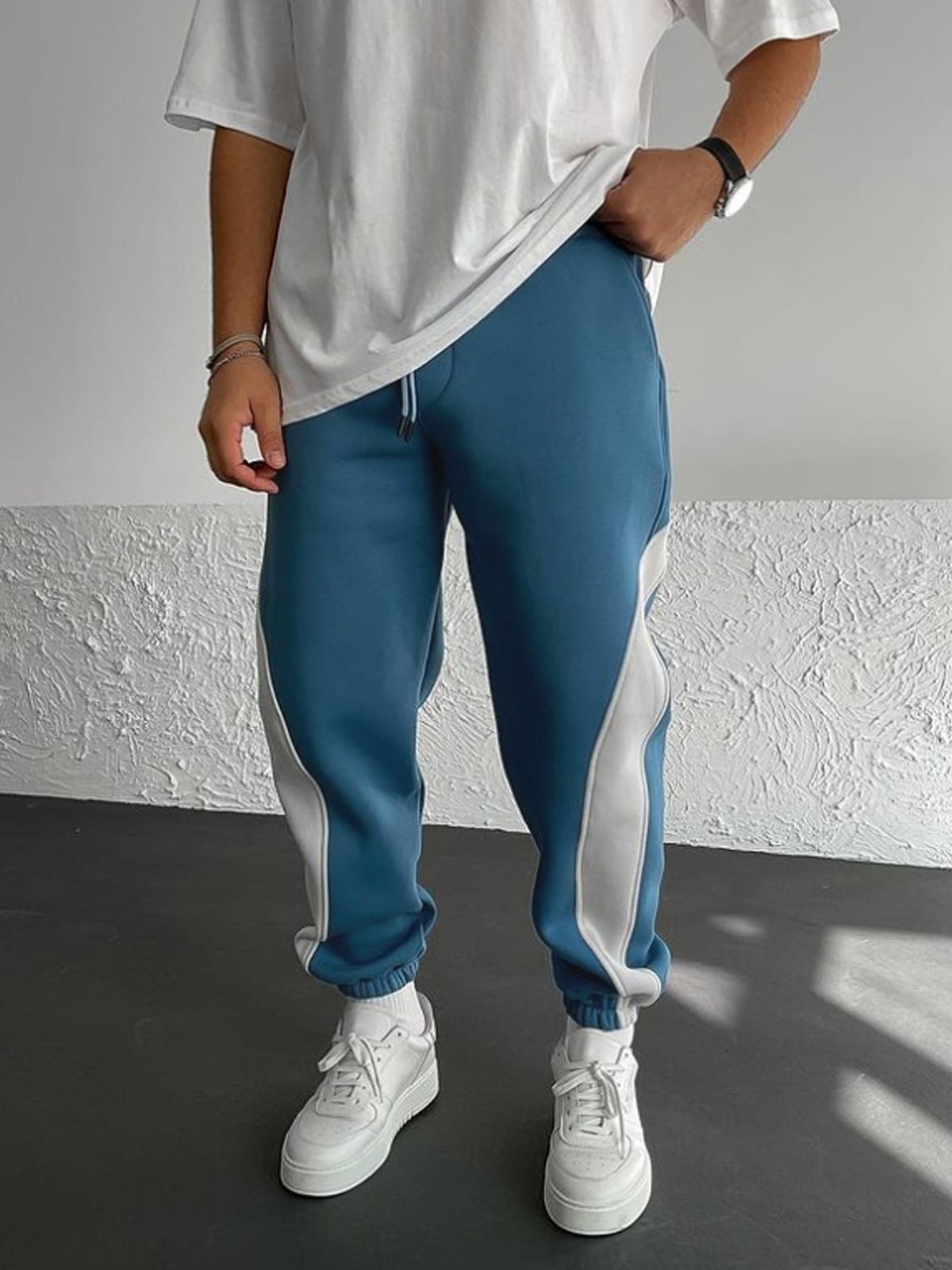 Men's Color Block Sweatpants, Straight Leg Joggers With Contrast Panels, Casual Athletic Pants For Gym & Streetwear_viptrois.com