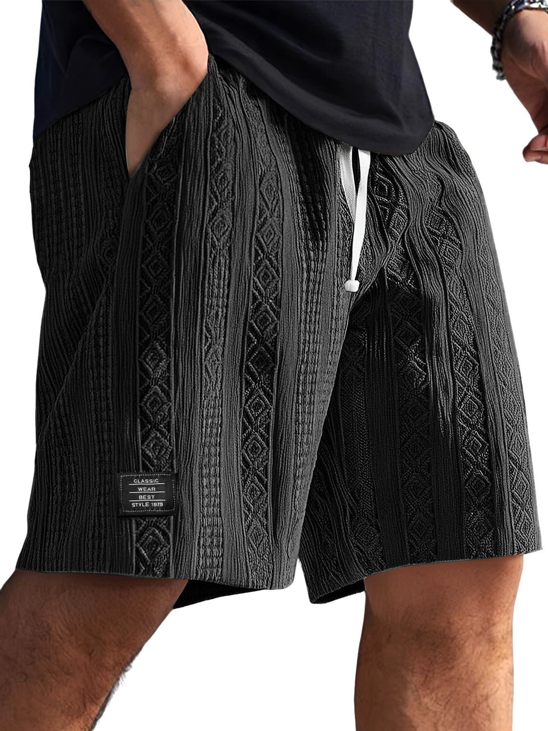Men's Clothing Daily Jacquard Texture Fashion Logo Casual Comfort Shorts_viptrois.com