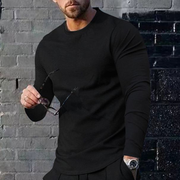 2023 Spring And Autumn Men's Long Sleeve Round Neck Solid Color Base T-Shirt_viptrois.com