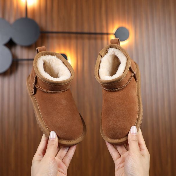 New children's snow boots men's and women's leather warm non-slip fashion cowhide children's shoes 25-36 yards_viptrois.com