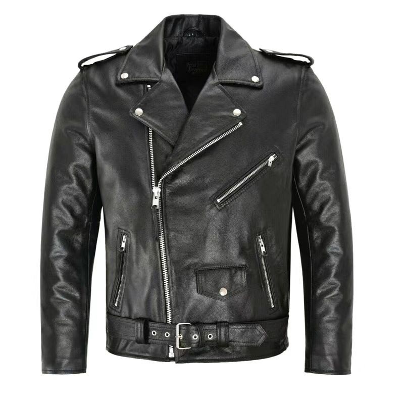 Casual Men Jacket Slim Fit PU Leather Solid Color Coat With Diagonal Zipper Belt Adjustment Windproof Coat For Daily Wear_viptrois.com
