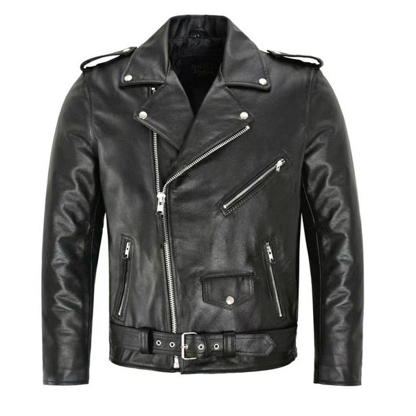 Casual Men Jacket Slim Fit PU Leather Solid Color Coat With Diagonal Zipper Belt Adjustment Windproof Coat For Daily Wear_viptrois.com