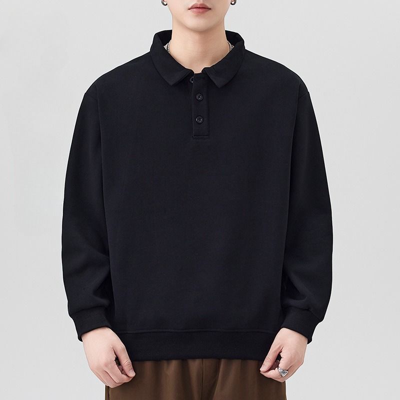Pure Cotton Henry Solid Color Sweater, Loose Large Size Casual Sports Couple Top For Men And Women_viptrois.com