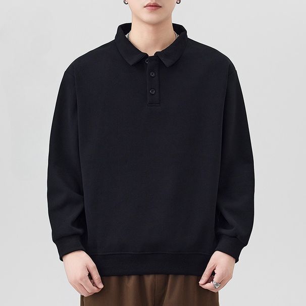 Pure Cotton Henry Solid Color Sweater, Loose Large Size Casual Sports Couple Top For Men And Women_viptrois.com