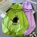 Autumn Winter New Candy Color Couple Matching Personalized Print WHAT? Black Cat Graphic Hoodie Sweatshirt_viptrois.com