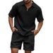 Men's Clothing Men's Summer Suit Casual Fashion Small Check Solid Color Lapel Short Sleeve Suit Shorts For Formal & Casual_viptrois.com