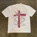 American High Street Chain Cross Printed T-shirt For Men, Trendy And Casual Round Neck 230g Pure Cotton Short Sleeved_viptrois.com