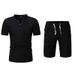 Summer New Style Men's Solid Color Two Piece Set Short Sleeve Beachwear Linen Suit With Shorts_viptrois.com