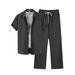 Men's Ribbed Short Sleeve Suit Set - Breathable Summer Office & Casual Outfit (Dark Gray, S-XXL)_viptrois.com