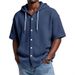 Men's Waffle Knit Hooded Short Sleeve T-Shirt - Casual Loungewear, Streetwear Essential, Soft Breathable Fabric, Relaxed Fit For Spring Summer Autumn_viptrois.com