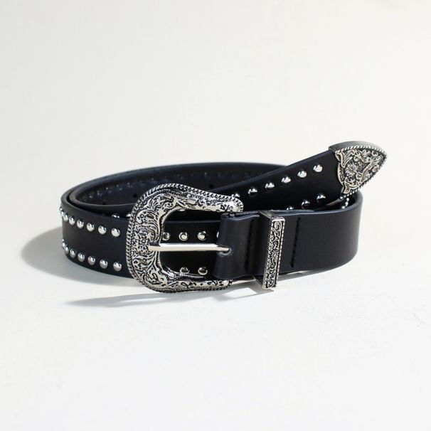 Punk Style Studded Belt - Vintage Metal Buckle PU Leather Unisex Waist Strap | Edgy Gothic Hip Hop Belt For Women & Men (Adjustable 28-42 Inch)_viptrois.com