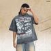 T-shirt Lawfoo Red Washed American Style Trendy Brand With Large Print_viptrois.com