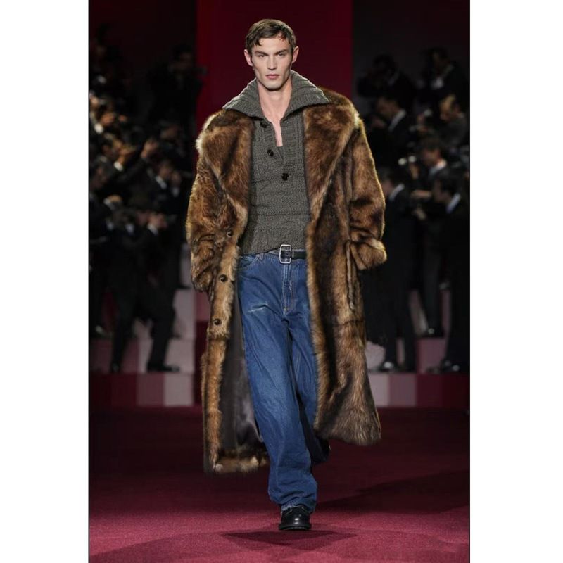 Men's Clothing Men's Fur Coat New Imitation Mink Fur Suit Collar Long Coat Winter Windproof Warm Windbreaker Large Size_viptrois.com