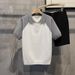 Men's Clothing Stylish Contrast Color Knit Casual Short Sleeve Collared T-Shirt For Summer, Breathable & Comfortable Fit (Grey/White, Sizes M-3XL)_viptrois.com