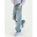 Men's Clothing Ripped Floor Mopping Pants Loose Washed Straight Jeans_viptrois.com