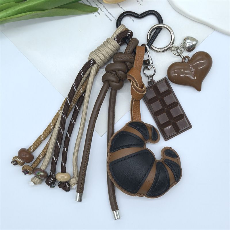 Leather Croissant Keychain Creative And Extremely Complex Bag Accessories Key Pendant_viptrois.com