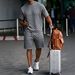 Summer Men's Checkered Embossed Suit Short Sleeve Casual Sports Two Piece Set Shorts_viptrois.com