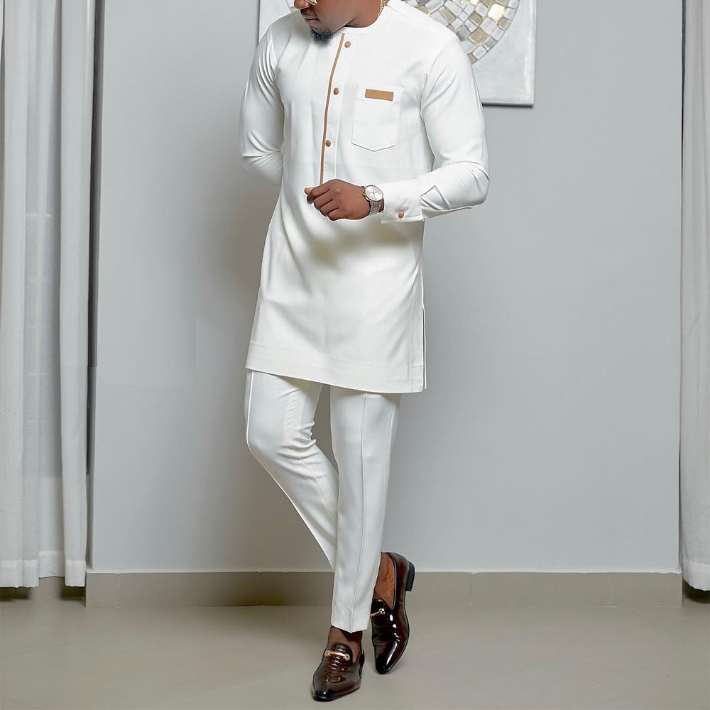 Men's Clothing new ethnic style solid color mixed color simple casual men's shirt (no pants in stock)_viptrois.com