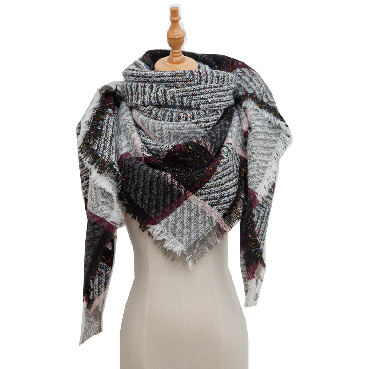 Unisex Shawl bib large plaid triangle scarf_viptrois.com