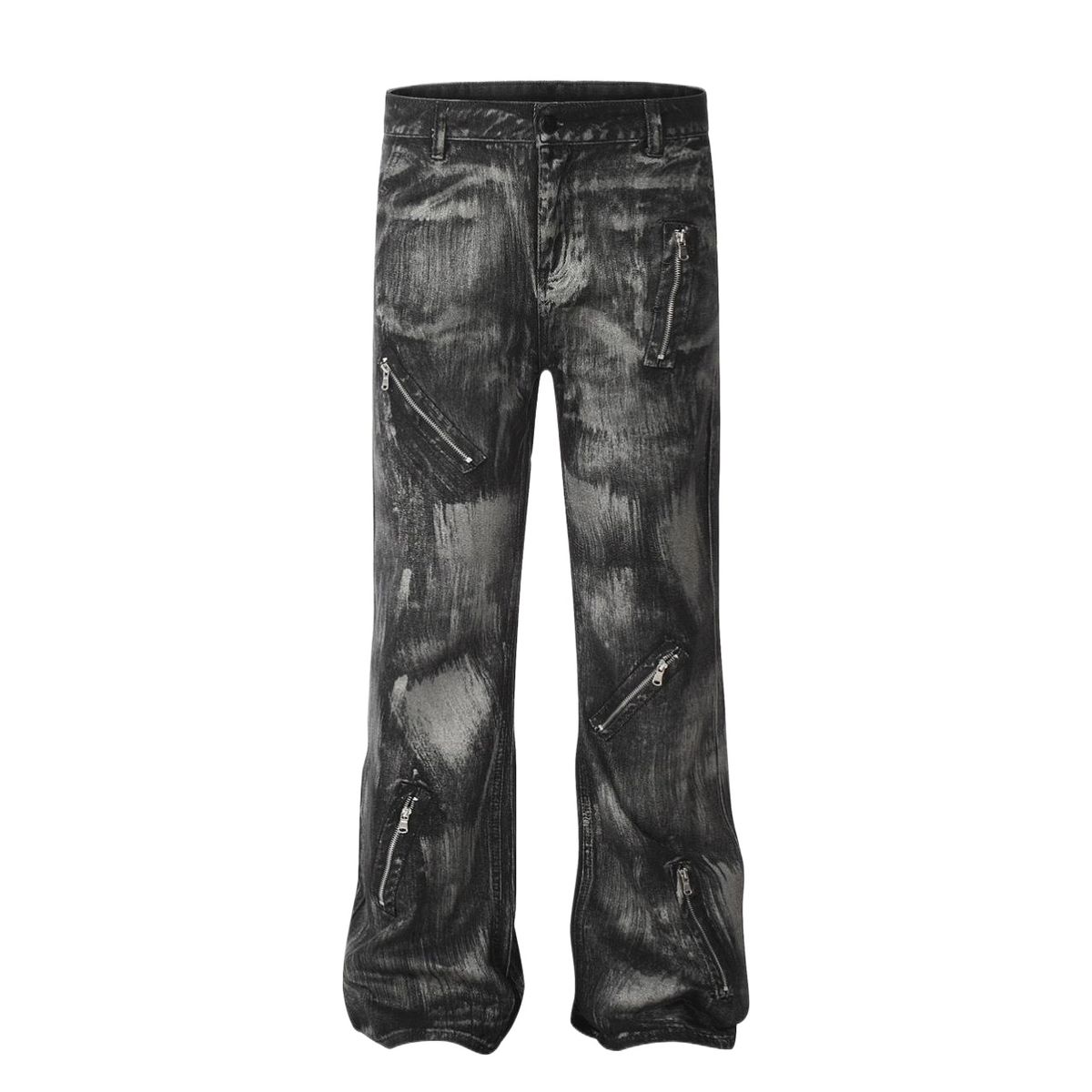 Men's Clothing High Street Washed Zipper Retro Jeans Spring And Summer Design Flared Paint Tie Dye Pants_viptrois.com