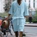 Men's Clothing Spring And Summer Casual Loose Three Quarter Sleeve Jacquard Knitted Sweater Top Shorts Suit_viptrois.com
