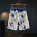 Men's Clothing Fashion Denim Shorts Men's Summer Thin Loose Snowflake Color Camouflage Blue Shorts Tie Washed And Worn Elastic Shorts_viptrois.com